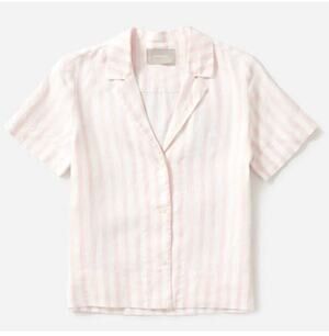 Everlane Linen Notch Shirt in Pink Stripe
